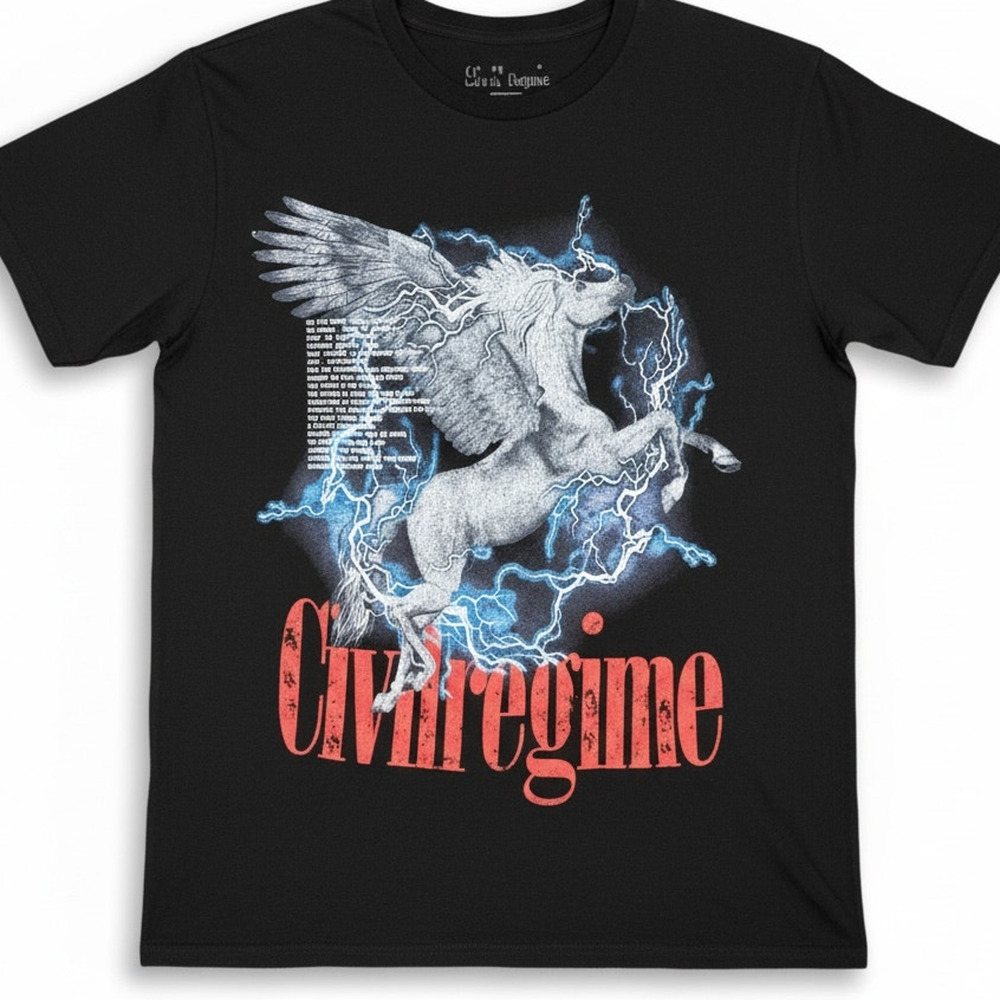Civil Regime Flying Pegasus Black T-Shirt Men's Small Lightning Grunge Goth